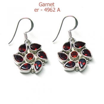 Genuine silver red garnet floral earrings 